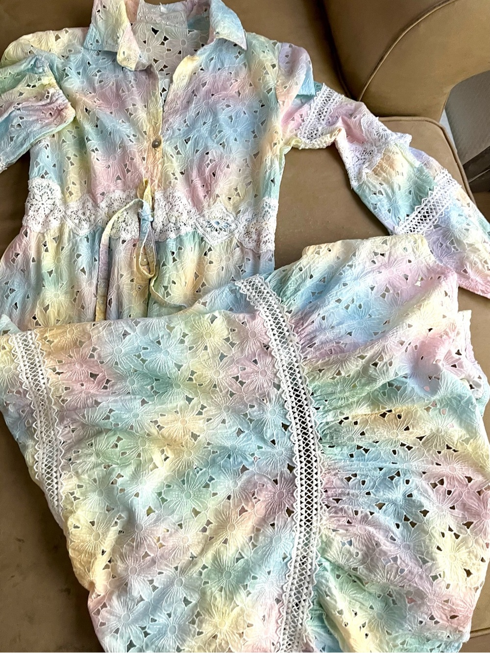 Temptation Positano Tie-Dye Eyelet Maxi Dress Size XS